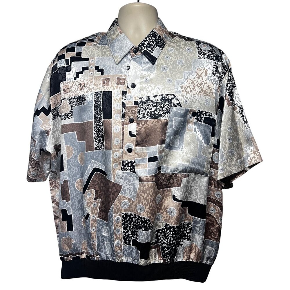 Alan Stuart Vintage Wearable Art 70s Disco Pullover Polo Shirt XL Pocket Relaxed